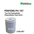 PENTENS PU 107 (21KG SET) TWO PART Hydrophobic Polyurethane Foam Grout / 100% Solid, Zero VOC Foam Grout. 