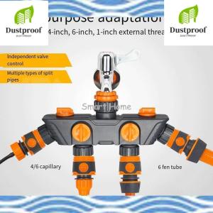 4 Way Garden Hose Diverter Valve - 1 In 4 Out Faucet Splitter Connector for Lawn Irrigation & Outdoor Watering