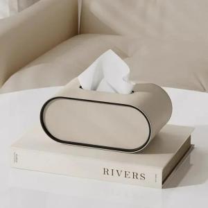 Luxury Light Paper Box High-end Living Room Creative Oval Leather Tissue Box Bedroom Desktop Napkin Storage Box Organization