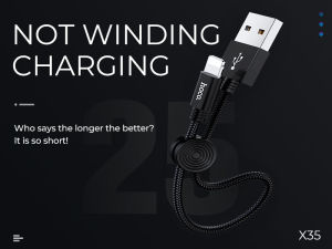 Hoco X35 สายชาร์จ Lightning แบบถัก 2.4A MAX สั้น 25 เซนติเมตร พกพาง่าย พร้อมที่ล็อตสาย สำหรับ iPhone 5 ขึ้นไป