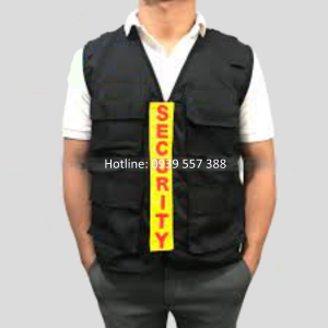 Áo ghile cơ động màu đen  Áo ghile an ninh  dành cho bảo vệ trật tự an ninh nam và nữ  có in chữ SECURITY sau lưng và trước ngực