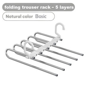 SPACEMADER Stainless Steel Folding Telescopic Multifunctional Non Slip Hanger Home Wardrobe Adjustable Pants Towel Rack Trousers Clothes Hanger