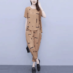 Fashion Design Sense Printing Casual Set Womens Summer New Large Short Sleeve Top Pants Loose Two Piece Set