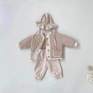 Korean Baby Kids Vintage Rhombus Double Layer Jacket Autumn Winter Boys Girls Cotton Padded Parka Children Warm Quilted Coat