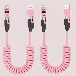 2pcs* 4 in 1 65W Charging Cable Multi Port USB Type C Fast Charging Data Cable For iPhone 16 15 14 13 Xiaomi Samsung