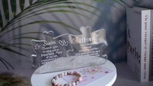 Gifts for Mom Delicate Mom Christmas Gifts from Daughter Son Acrylic Block Puzzle Piece 4.3 x 4.3 inch Mothers Day Birthday Christmas Gifts for Mom with Natural Stone Heart Bracelet Set