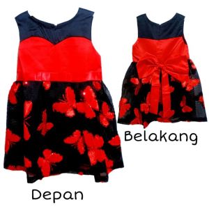 DRESS PESTA ANAK IMPORT KUTUNG BUTTERFLY BLACK RED