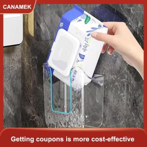 【CANAMEK 】 Plastic Wall Mounted Tissue Box Self-adhesive Punch Free Paper Towel Holder Upside Down Space-saving Napkin Container Bathroom