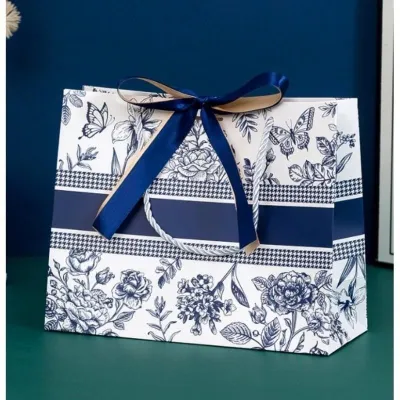 Floral Paper Gift Bags Flowers Party Bags with Handles Chinoiserie Flowers Paper Gift Bags For Wedding