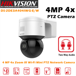 Hikvision CCTV PTZ Camera DS-2DE3A404IWG-E 4MP 4x Zoom IR Wi-Fi Mini PTZ Dome Network Camera Support Audio Visual alarm Support Human and Vehicle Detection Motion Detection IP Camera