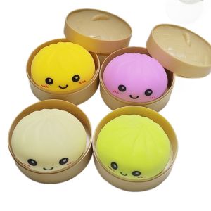 KAKA Soft Fidget Dumplings Squishy Toy Slow Rising With Steamer Squishy Bun Creative Colorful Dumpling Sensory Toy AdultsKids