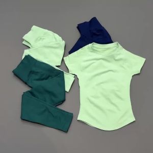 2 Piece Women Solid Color Set Summer Casual Short Sleeve T-Shirt High Waist Long Pants Soft Breathable Tracksuit Daily Outfit