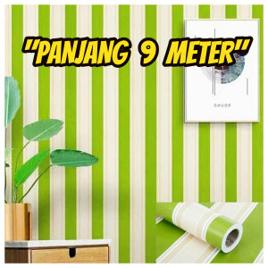Wallpaper Stiker Dinding 9 Meter Anti Air Motif Salur Hijau Pvc