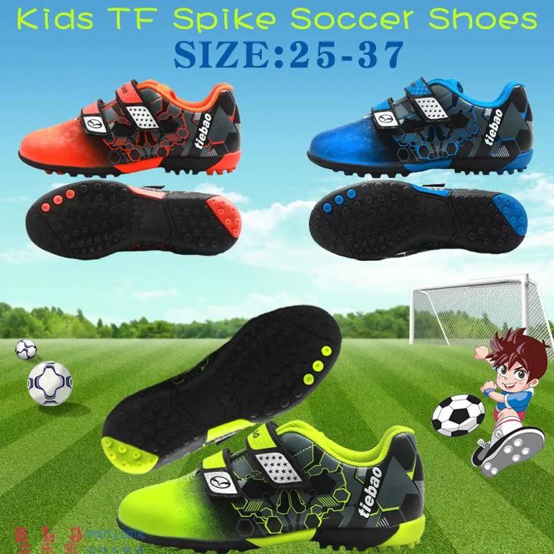 Kids Soccer Shoes Boys Girls 25-37 TF Spikes Turf Velcro Children