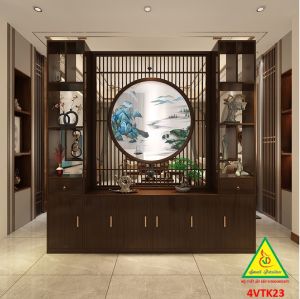 Vách ngăn phòng khách vách ngăn tủ kệ bằng gỗm bình phong tranh 4VTK23 - NỘI THẤT LẮP RÁP VIENDONGADV