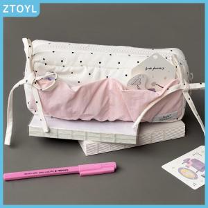 ZTOYL  Cute Polka Dot Bow Pencil Case White With Pink Accessories Large Capacity Zipper Pencil Bag Student Stationery School Supplies