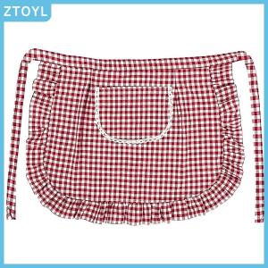 ZTOYL Apron Square Check Half Waist Apron Cotton Material Stain Resistant Breathable Home Cooking Work Clothes Kitchen Accessories