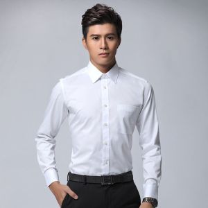 IELGY Mens White Shirt Long Sleeve Slim Shirt Business Non-iron Professional Formal Workwear Pure White Interview Shirt