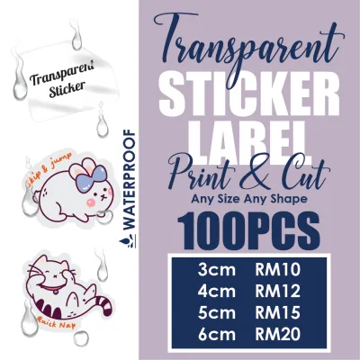 Custom Transparent Sticker Label Printing Product | 3cm to 6cm | 100PCS TO 300PCS