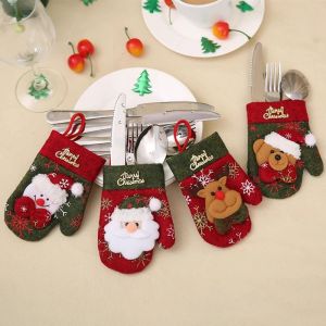 GAOSU 1Pcs Elk Pockets Knifes Forks Bag For Home bear Tableware Christmas Gloves Ornament Cutlery Holder