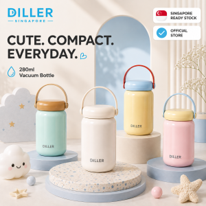 DILLER 280ml Vacuum Insulated Bottle with Handle | Hot & Cold Stainless Steel Mini Thermal Bottle for Kids School & Tra