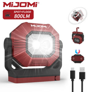 Mijomi COB Work light W30 Double LED light 800 lumens 3 Light modes1500mAh build-in Source rechargeable Worklamp work light Torch with Magnet Base Stand with Hook For Multi-use Outdoorworkshop household Use