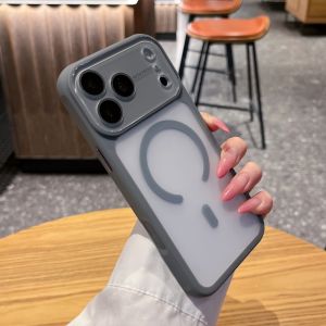 Luxury Frosted PC For Magsafe Magnetic Phone Case For iPhone 17 16 15 14 Pro Max Glass Large Window Wireless Charge Bumper Cover