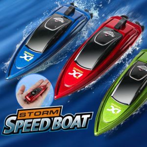 XUECHUANGYING High Speed Remote Control Boat Waterproof LED Light Mini RC Boat Birthday Gift 5km/h Racing Ship Toy Summer Water