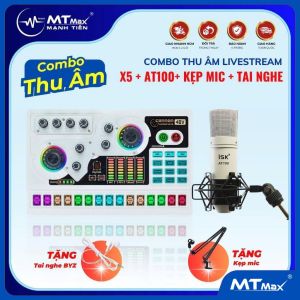 Combo Sound Card X5 + Micro AT100 + Tai nghe Thu Âm Livestream Chuyên Nghiệp Bluetooth Autotune Hát Karaoke Bán Hàng Online Podcast