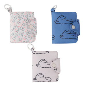 Soft Cotton Floral/Rabbit Printed Small Wallet Practical Purse Cable Organizer Key Pouch for Fashion Enthusiasts
