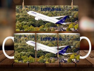* 1 PC MUG WITH BOX * LUFTHANSA MUG DESIGN 11oz with BOX SOUVENIR