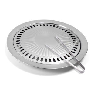 Lahome Round Grill Pan Korean BBQ Non-stick/Stainless Steel Outdoor Indoor Barbekyu Grill Pan Penjepit