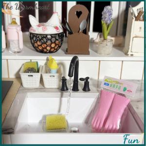 【The Warmheart】 1Pair Dollhouse Miniature Rubber Gloves Simulation Long Cleaning Gloves Doll Kitchen Decor 1:12 Doll House Furniture Accessories