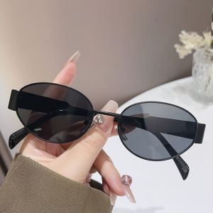 SG European And American Fashion Sunglasses High-End Oval Sunglasses Retro Gold-Rimmed Sunglasses Spek Mata Hitam with UV Protection