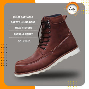 SEPATU BOOTS SAFETY PRIA CRC BROWN KULIT SAPI VISION SHOES