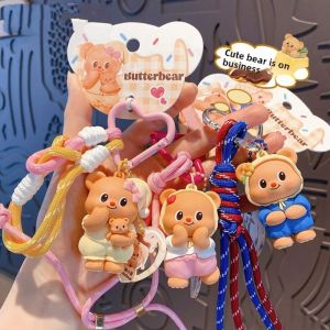 TI9P Trình diễn thời trang Móc khóa hình gấu bơ Dây bện Hoạt hình dây chuyền túi Móc chìa khóa xe ô tô Quà Tặng