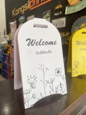 ป้ายตั้งโต๊ะ แบบมินิมอล Welcome ร้านคาเฟ่สุดเก๋ ป้ายร้านอาหาร ป้ายร้านค้า ป้ายแต่งร้าน สุดชิค! 15x25cm