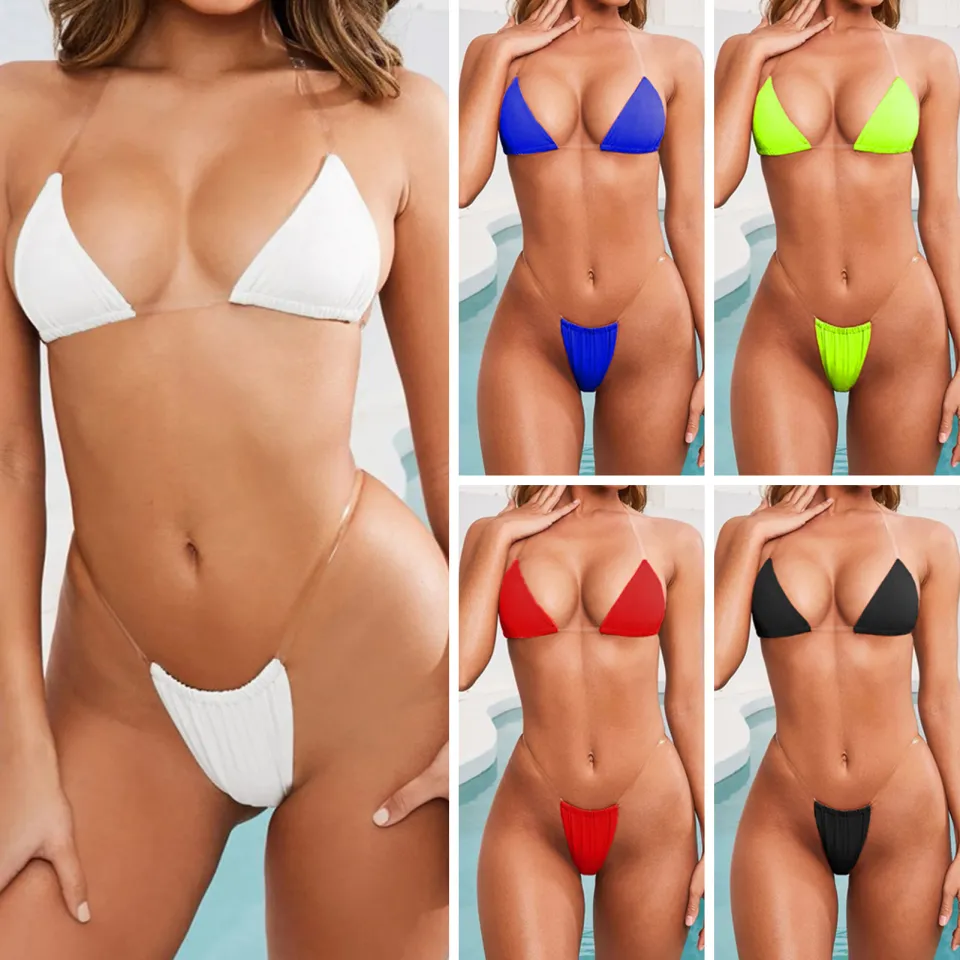 jiann Transparent Strap Push-up Bikini Set Two Pieces Halter