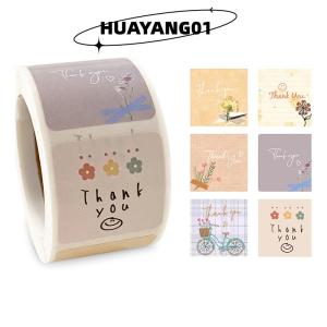 HUAYANG01 [2023 new HOT FASHION] 300 chiếc/cuộn nhãn dán hình hoa Cảm Ơn hoạt hình dễ thương nhãn dán niêm phong nhãn phong bì