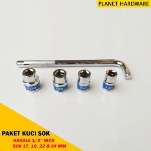 Paket Kunci Pully Motor Matik Yamaha Honda Kunci Dan Gagang Sok 1/2 Inch Sok 17MM 19MM 22MM 24MM Full Set Bongkar CVT Motor COD Bayar DI Tempat / Planet Hardware