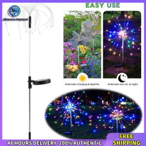 Winnereco 2Pcs Solar Fireworks Lights Waterproof Smart Sparklers Firework LED String Light 8 Lighting Modes Solar Starburst Lights
