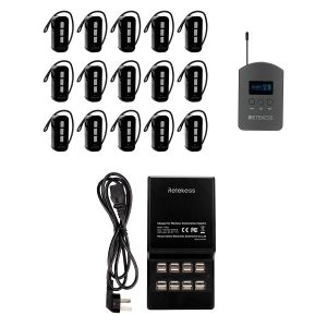 Retekess TT112 TT111 Whisper Wireless Tour Guide System Walking Tour Headsets with Mini Ear-hook Receiver(1 transmitter 15 receivers 1 16-port charging base)