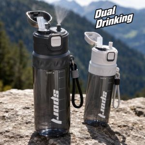 Warm.home-MY Water Bottle Sports Bottle Dual Drink Straw Spray Leakproof Portable Outdoor Gym Cycling
