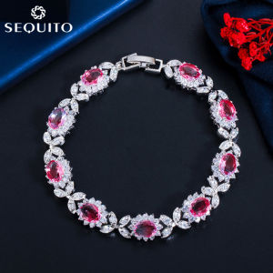 SEQUITO Hot Sale Stunning Mystic Rainbow Topaz Charm Flower Bracelet Bangles Inlay CZ Female Evening Dinner Party Jewelry B086