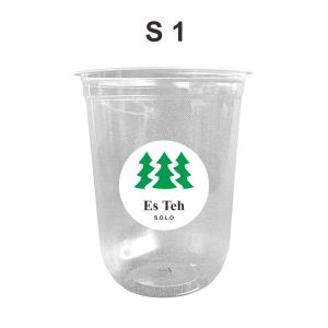 Set Gelas Es Teh SOLO Oval Transparan dengan  Stiker - 16 OZ/22 OZ
