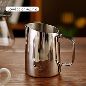BINCOO Coffee Latte Cup Espresso Milk Jar Stainless Steel Small Latte Art Cup Professional 420ML