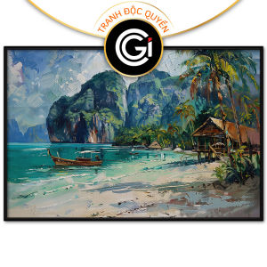 Tranh sơn dầu biển đảo quê hương phong cảnh bờ biển đẹptranh treo tườngdán tường trang trí nội thất quá cafe.CGI-607