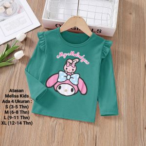 Atasan melisa kids kaos Anak Perempuan Lengan Panjang Variasi Kerutan 3-14 Tahun Matt Babyterry