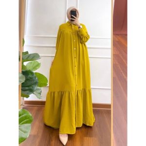 . K-FASHION Gamis Buton Jumbo Polos Rayon Cringkle Airflow Baju Muslim Terbaru Wanita Dewasa Lebaran