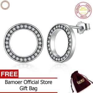 BAMOER Khuyên Tai Tròn Đính Đá CZ Hình Tròn Bằng Bạc Ý 925 Trong Suốt Mãi Mãi Cho Nữ Quà Tặng Trang Sức Thời Trang PAS437
